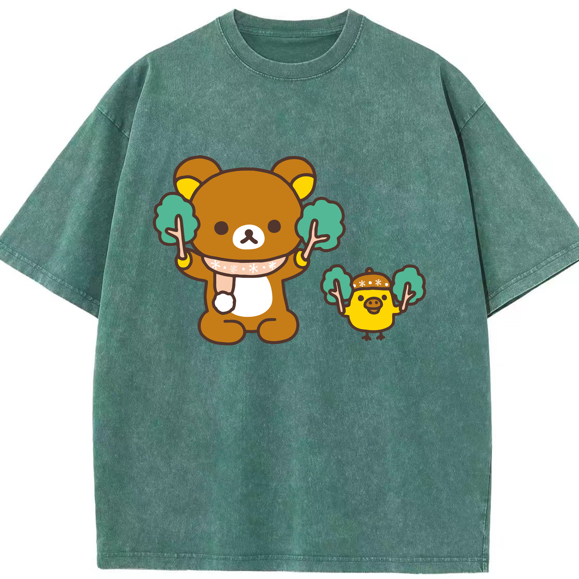 （画像用） リラックマ リラックマ キイロイトリ Rilakkuma Korilakkuma Kiiroitori 綿100% ヴィンテージ風 半袖Tシャツ（フロントプリント）